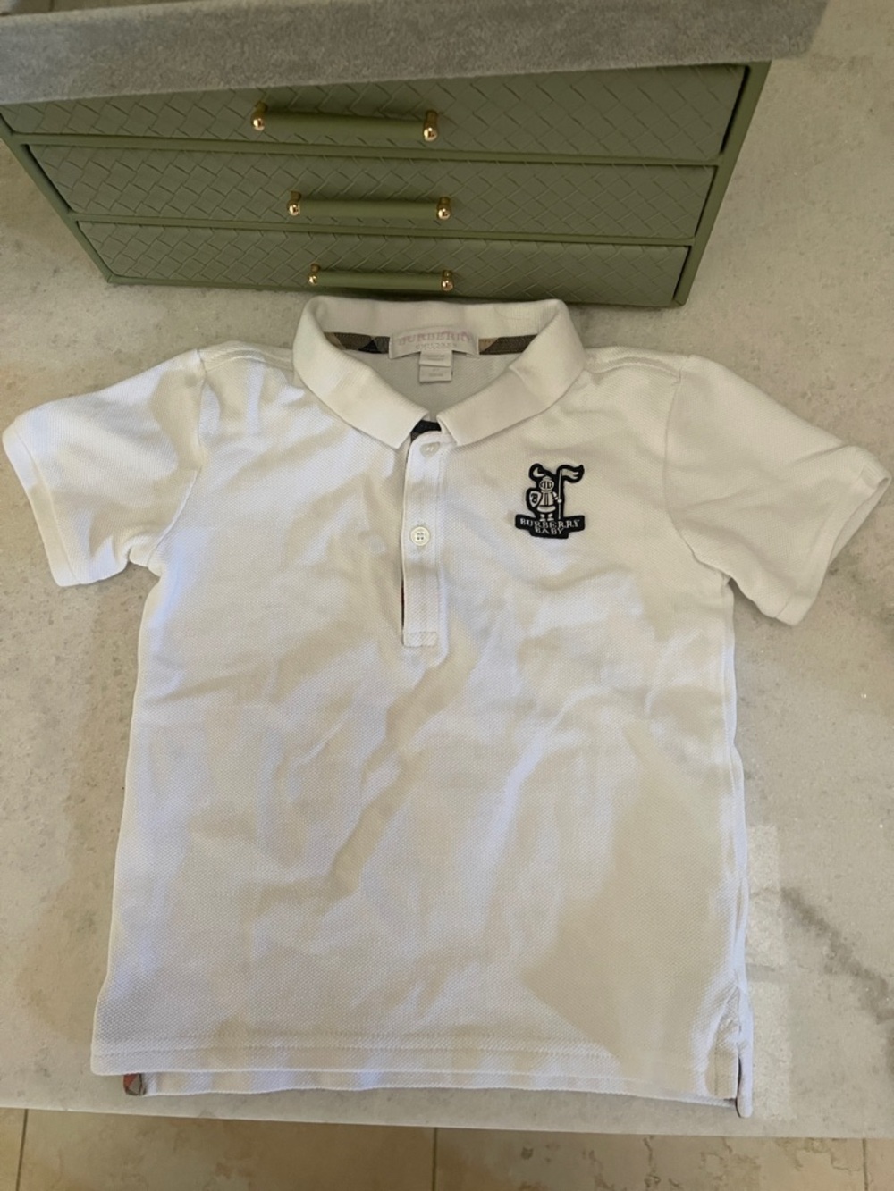 Burberry White Kids Polo 3T NWOT  Embroidered Logo Authentic